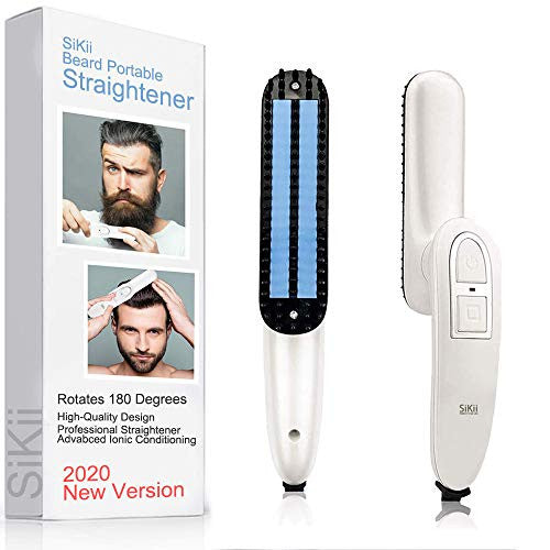 SiKii Beard Straightener for Men, Brush Hair Straightening Comb Quick Heated Brush for Home and Travel MC11(White)