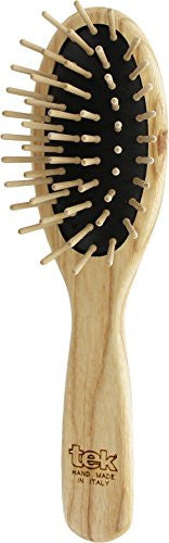 Petite brosse à cheveux ovale Tek en bois de frêne avec des épingles courtes en bois - Fabriquée à la main en Italie