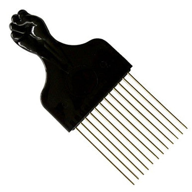 SSK Square Afro Pick avec Black Fist - Peigne à cheveux afro-américain en métal