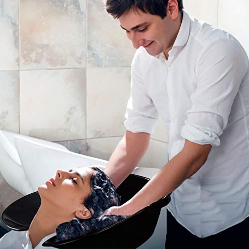 Giantex Shampoo Bowl with Height Adjustable Stand, Drain Hose, Portable Shampoo Sink for Washing Hair, Standing Salon Deep Shampoo Basin for Older Clients Kids Beauty Barber Stylist, Black