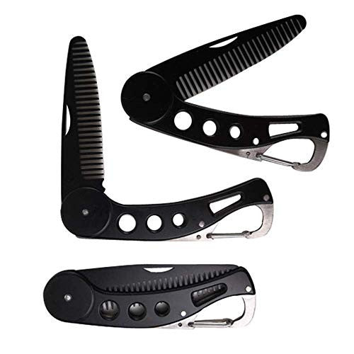 Peigne à barbe pliant en acier inoxydable, peigne à cheveux en métal fin à moyen antistatique multifonction portable pour le toilettage des hommes, le peignage des cheveux, la barbe et la moustache