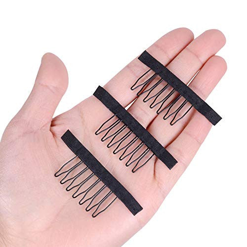 50 pcs/lot Wig Combs for Making Wig Caps 7-teeth Wig Clips Steel Teeth with Cloth Wig Combs for Hairpiece Caps Wig Accessories Tools Wig Clips for Wig (Black)
