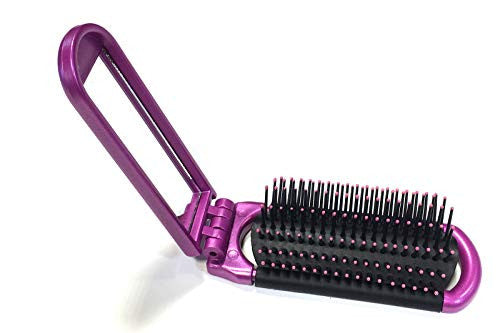 4 ALAZCO Folding Hair Brush With Mirror Compact Pocket Size Travel Car Gym Bag Purse Locker