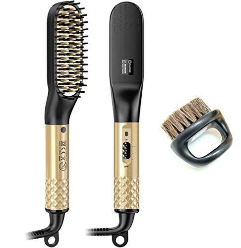 Kaarii Beard Straightener Brush for Men, Electric Quick 2 in 1 Hair Straightener Comb, Multifunctional Heat Hair Beard Brush Styler with Dual Voltage 110-240V Home Use and Travel, Perfect Valentine's Day Gift for Family / Friend