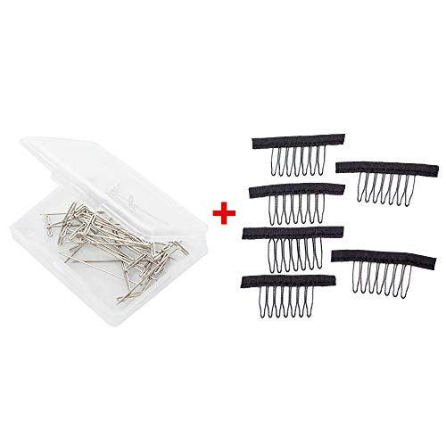 Lihui 30 Pcs Hair T Pins Wig T-Pins For Holding Wigs And 6 Pcs Black Wig Combs Wig Clips For Lace Wig Cap(30 Pcs T Pins And 6 Pcs Wig Clips)