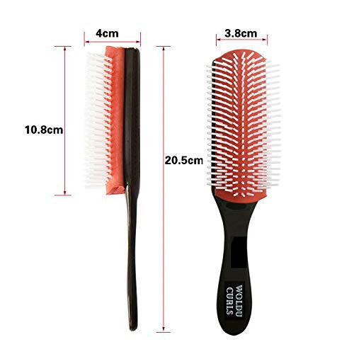 SpeedSavings Brosse à coussin en nylon à 9 rangées version 2 pour cheveux bouclés avec contrôle des bords et peigne démêlant (brosse à coussin + contrôleur de bord)