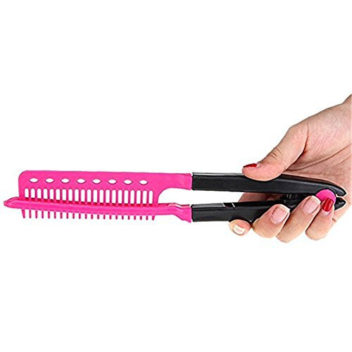 DIY Salon Hair Brush Combs Hairdressing Styling Hair Straightener V Shaped Straight Comb (Pink)