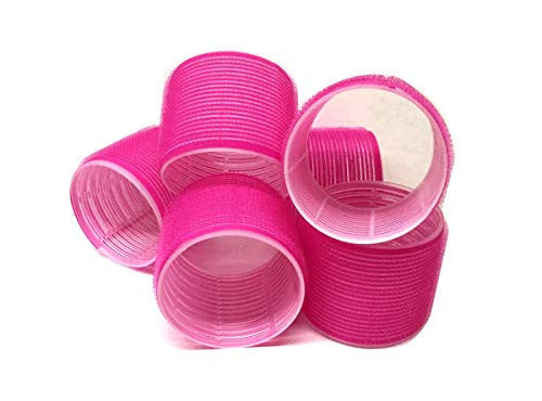 6 Pack Super Jumbo Self Grip Hair Rollers Pro Salon Hairdressing - Big Curlers Create Volume For Long Hair (Hot Pink)