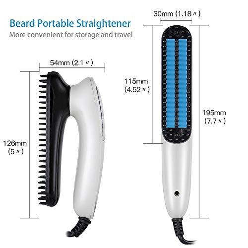 SiKii Beard Straightener for Men, Brush Hair Straightening Comb Quick Heated Brush for Home and Travel MC11(White)