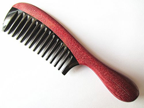 Myhsmooth Zb-yb-mt Wide Tooth Handmade No Static Black Buffalo Horn Comb with Violetwood Handle (Rounded)