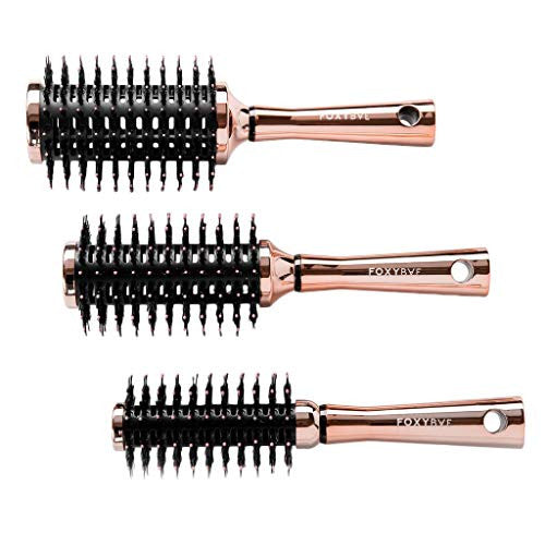 Foxybae Round Hair Brush Set - Rose Gold Hair Detangler Brush for Women, Men, Kids - Professional Hair Volumizer Brushes with Vented Barrel - Nylon & Boar Bristles Hair Styling Brush - MSRP $59.95