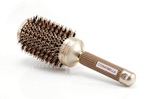 Brosse ronde professionnelle pour le séchage des cheveux | Grande brosse idéale pour les cheveux mi-longs | Poils de sanglier naturels | Nanotechnologie | 2,9 pouces (sans cruauté) | Brosse d'éruption | Céramique thermique et ionique
