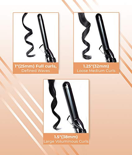 Le Angelique 1.25 Inch Curling Iron with Clip - Professional 8" Extra Large Barrel for Big Long Hair | 1 1/4" 32mm Wide Thick Ceramic Curler Wand | Adjustable Temperature | Dual Voltage