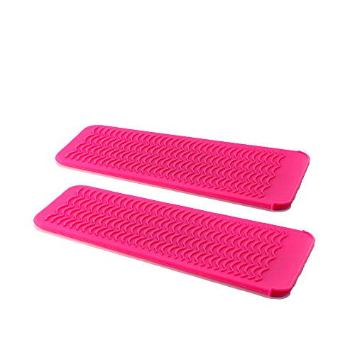 ZAXOP 2 Pack Heat Resistant Silicone Mat Pouch for Flat Iron, Curling Iron,Hair Straightener,Hair Curling Wands,Hot Hair Tools (HOT PINK&HOT PINK)
