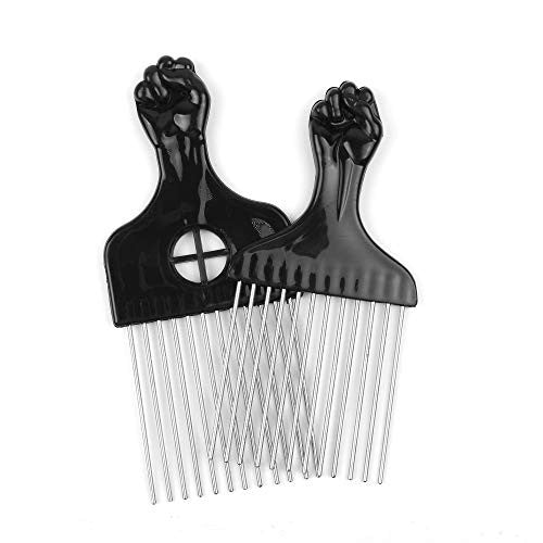 Folansy 2 Pcs Afro Comb Metal African American Pick Comb Hairdressing Styling Tool Hair Pick for Hair Styling … (Black-1, 2 pack)