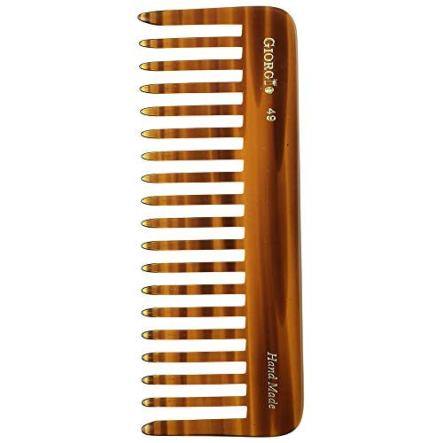 Giorgio G49 5.75 Inch Large Hair Detangling Comb, Wide Teeth for Thick Curly Wavy Hair. Long Hair Detangler Comb For Wet and Dry. Handmade of Cellulose, Saw-Cut, Hand Polished, Tortoise Shell 2 Pack