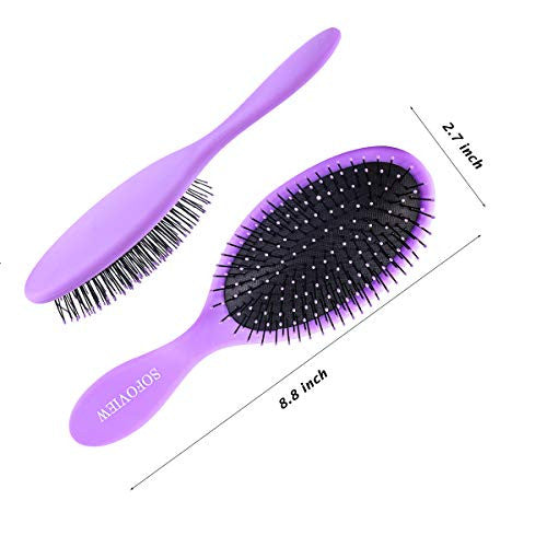 SOFOVIEW 2 件装顺发梳，带柔软尼龙刷毛，无痛防静电顺发梳，减少毛躁按摩头皮，适合女性、男性和儿童，粉色和紫色
