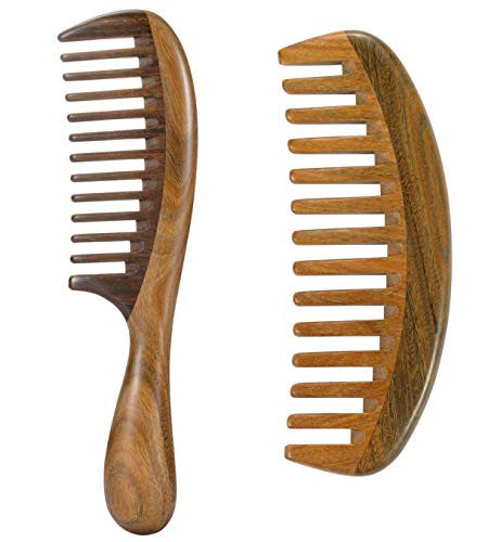 Louise Maelys 2pcs Sandalwood Wide Tooth Hair Combs Moon Shape Wooden Comb for Curly Hair