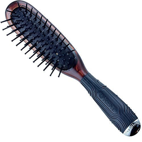 Kent KB Minihog Headhog Detangling Travel Hair Brush, Black Rubber Cushion Detangler Brush and Scalp Brush with Firm Rounded Plastic Bristles for Women Men and Kids Everyday Care, Made in England