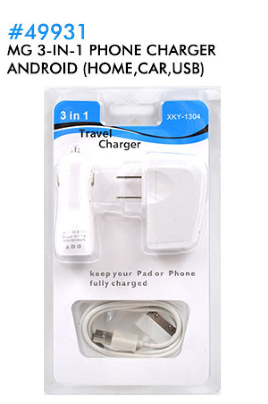 MG 3-in-1 Phone Charger Android (Home,Car,USB) 49931-pc