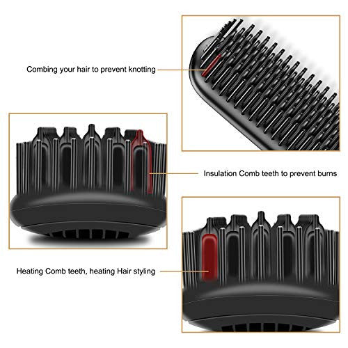 Brosse à lisser les cheveux, brosse chauffante ionique avec fonction anti-brûlure, verrouillage automatique de la température et fonction d'arrêt automatique, double tension (100 V-240 V)