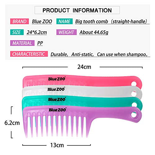 BlueZOO 4 Pieces 9.5 Inches Anti-static Large Tooth Detangle Comb Wide Tooth Hair Comb Salon Shampoo Comb for Thick Hair Long Hair and Curly Hair