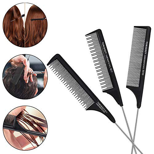 Noverlife 6PCS Metal Pin Tail Combs, Hairstyling Teasing & Taming Brush, Salon Hairdressing Sharp Rat Tail Comb Pointy Comb for Backcombing, Sectioning, Volumising, Conditioning, Detangling