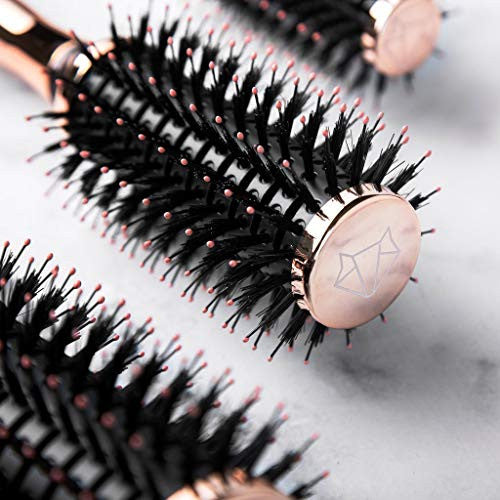 Foxybae Round Hair Brush Set - Rose Gold Hair Detangler Brush for Women, Men, Kids - Professional Hair Volumizer Brushes with Vented Barrel - Nylon & Boar Bristles Hair Styling Brush - MSRP $59.95