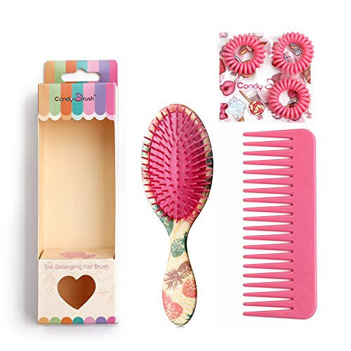 Ensemble de brosses à cheveux démêlantes professionnelles et peigne à cheveux, matériaux respectueux de l'environnement, brosse à lisser les cheveux en forme d'ananas mignon (taille moyenne)