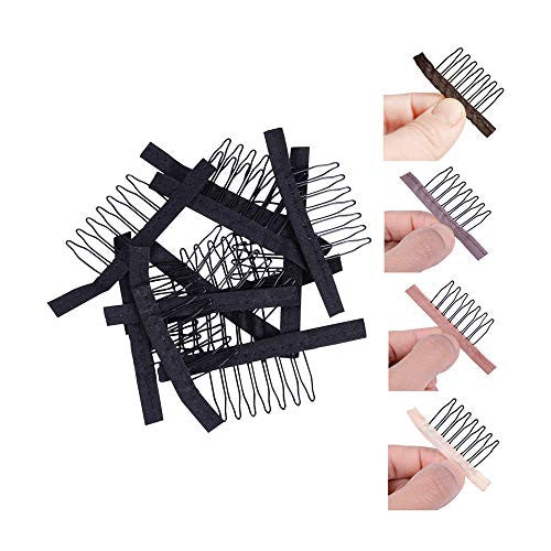50 pcs/lot Wig Combs for Making Wig Caps 7-teeth Wig Clips Steel Teeth with Cloth Wig Combs for Hairpiece Caps Wig Accessories Tools Wig Clips for Wig (Black)