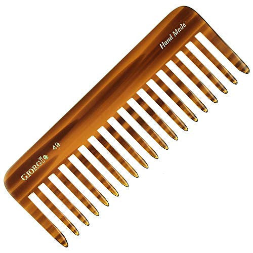 Giorgio G49 5.75 Inch Large Hair Detangling Comb, Wide Teeth for Thick Curly Wavy Hair. Long Hair Detangler Comb For Wet and Dry. Handmade of Cellulose, Saw-Cut, Hand Polished, Tortoise Shell 2 Pack