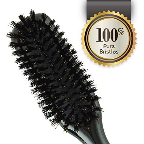 Boar Bristle Hair Brush Narrow - Black Wooden Paddle - Hair Accessories for All Hair Types