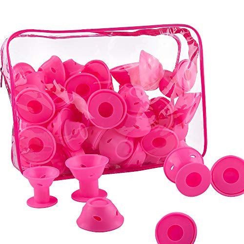SIQUK 70 Pcs Silicone Hair Curlers Rollers Set Pink Hair Curlers including 35 Pcs Large Hair Rollers and 35 Pcs Small Magic DIY Hair Style Tools for Women and Girls(Bonus: 1 Pc Transparent Zipper Bag)