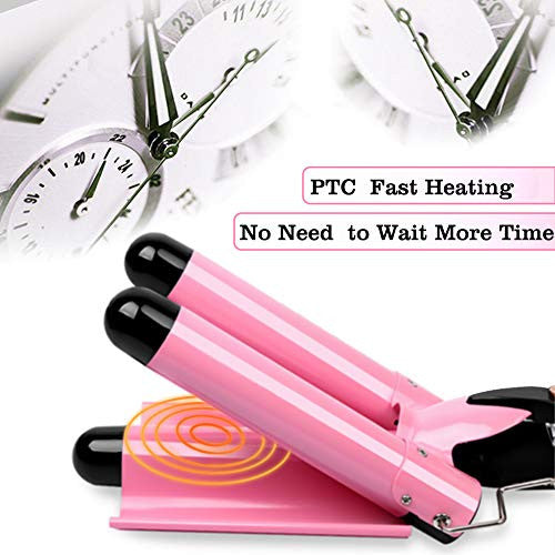 3 Barrel Tourmaline Wand Professional Large Beach Wave Curling Iron Salon Curlers with LCD Display and 13 Adjustable Temperature Control Ceramic Hair Heating Styling Tools Roller