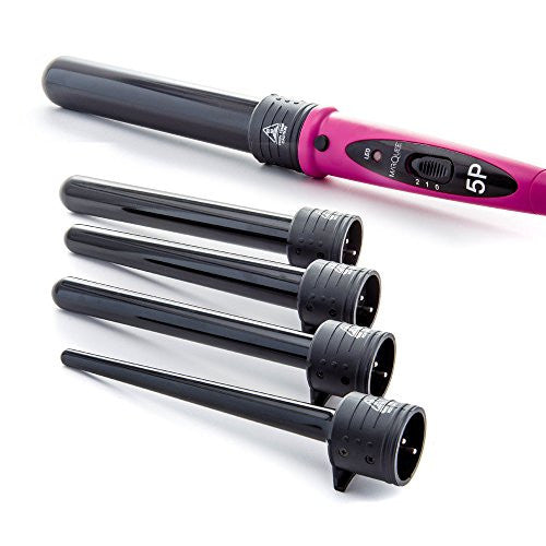 Marquee Beauty Professional Salon 8 Piece Flat And Curling Iron Set, 5 Interchangeable Ceramic Tourmaline Barrels, Heat Protectant Glove (Pink)