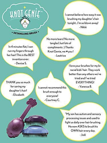 Knot Genie Supreme Detangling Hair Brush for Kids (Pop of Pink) | Perfect Detangling Brush for Curly Hair, Gently Separate Tangles, Leaves Hair Smooth and Shiny | The Pain Free Knot Detangler