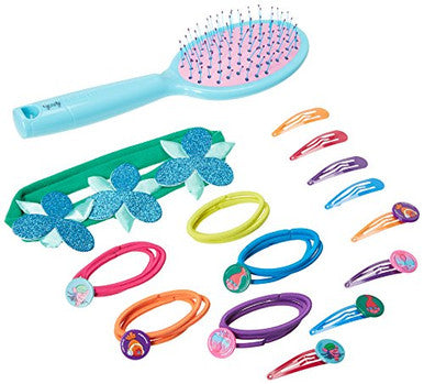 Goody Trolls Hair Accessory Gift Pack with Satin & Chenille Blue Hair Brush, 25 Count