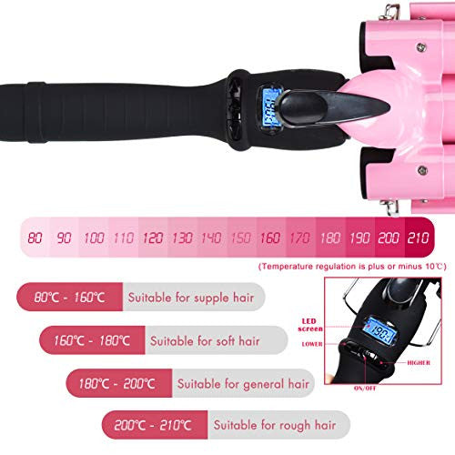 Triple Barrel Curling Iron 3 Barrel Pink Crimper Wave Iron Beach Waver Hot Iron Hair Waver Iron Hair Crimper Iron 25mm Deep Waver Wand