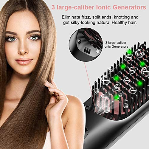 CINEEN Brosse à lisser ionique, brosse à lisser les cheveux avec chauffage rapide en céramique MCH, peigne à lisser avec anti-brûlure, réglage de la température, arrêt automatique pour la maison et les voyages