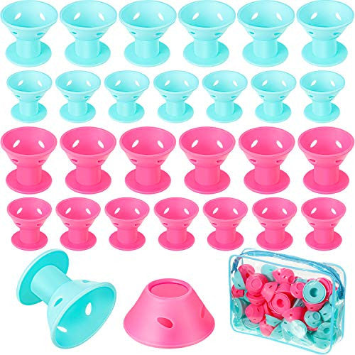 90 Pieces Hair Silicone Curler Rollers Blue and Pink Hair Curlers Rollers Set Including 45 Pieces Large Size and 45 Pieces Small Size, with a Transparent Zipper Bag