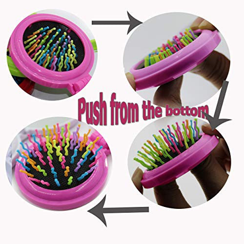 Mini Travel Makeup Hair Brushes Folding Hair Brush Gifts for Women Pocket Wet Magic Round Hair Comb Mirror (Pink)