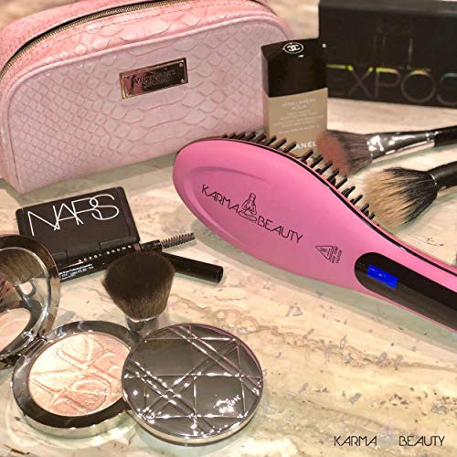 直发梳 | 防烫直发热刷 | 离子陶瓷技术 | 液晶屏 | 自动关机 | Karma Beauty |（粉色）