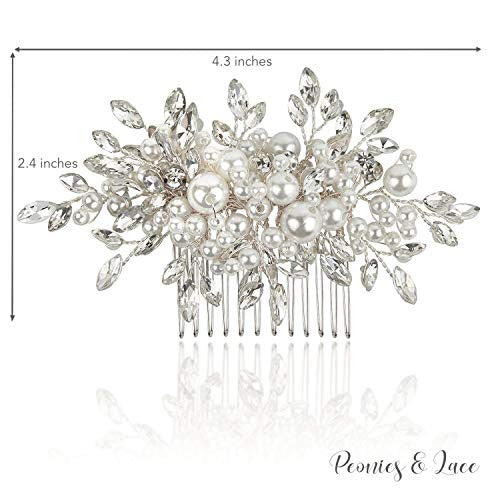 Pivoines et dentelle Peigne à cheveux de mariée élégant | Casque de mariage | Accessoires à pince à épingle avec strass en cristal et perles pour femmes