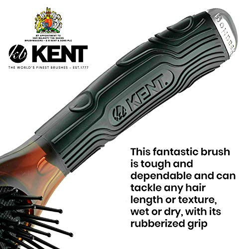 Kent KB Minihog Headhog Brosse à cheveux démêlante de voyage avec coussin en caoutchouc noir et brosse pour cuir chevelu avec poils en plastique arrondis fermes pour femmes, hommes et enfants, soins quotidiens, fabriquée en Angleterre