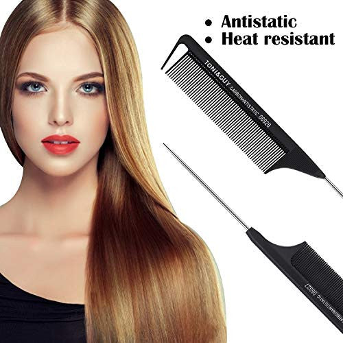 Noverlife 6PCS Metal Pin Tail Combs, Hairstyling Teasing & Taming Brush, Salon Hairdressing Sharp Rat Tail Comb Pointy Comb for Backcombing, Sectioning, Volumising, Conditioning, Detangling