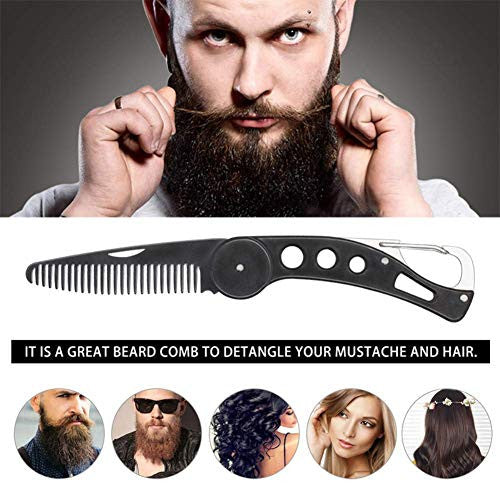 Peigne à barbe pliant en acier inoxydable, peigne à cheveux en métal fin à moyen antistatique multifonction portable pour le toilettage des hommes, le peignage des cheveux, la barbe et la moustache