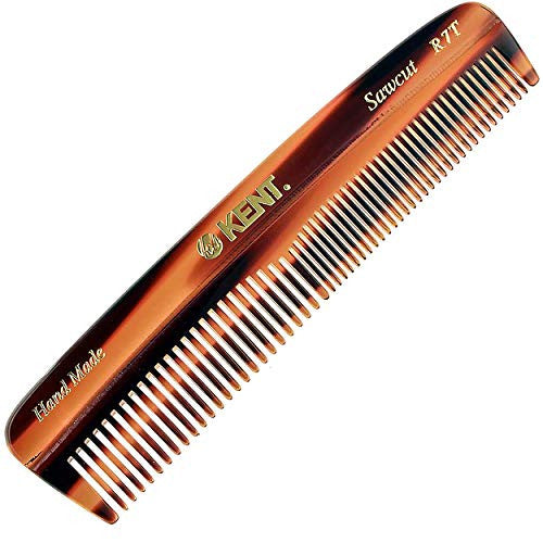 Kent R7T Small Fine/Wide Tooth Comb, Double Tooth Hair Pocket Comb for Hair, Beard and Mustache, Coarse/Fine Hair Grooming Comb for Men, Women and Kids. Saw Cut Hand Polished. Handmade in England