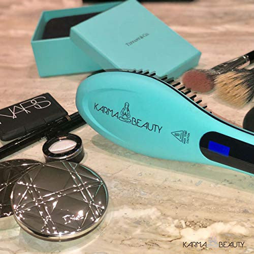 Hair Straightener Brush | Anti - Scald straightening Heat Brush | Ionic Ceramic Technology | LCD Screen | Auto Shut Off | Karma Beauty |(Turquoise)