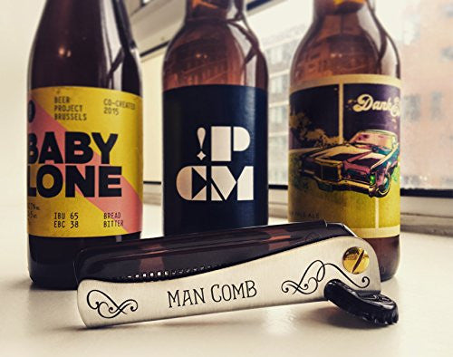 Daft 'Orginal' Man Comb, Folding Metal Pocket Comb for Men, Bearded Man Comb with Handle, The Ultimate Tool for Your Hair, Beard and Beer, (Brown)