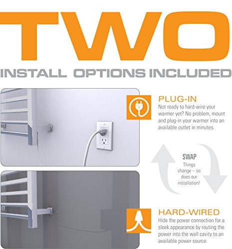 Brandon Basics Wall Mounted Electric Towel Warmer with Built-in Timer and Hardwired and Plug in Options, Stainless Steel - Polished